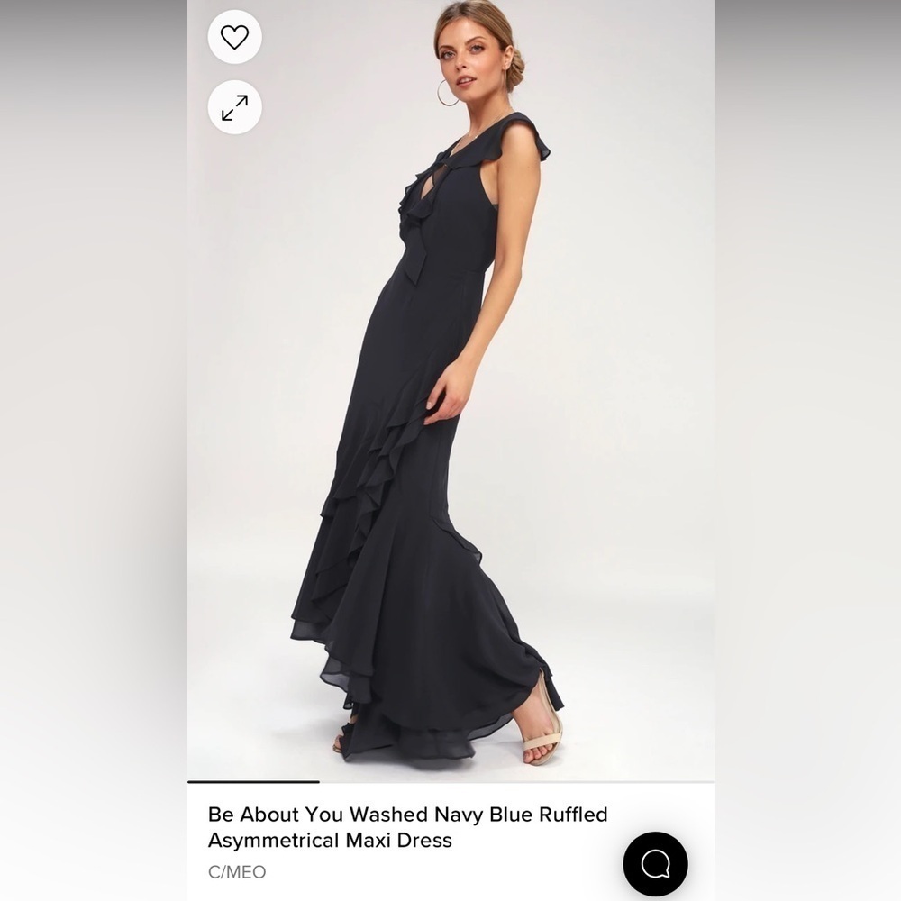 Lulus c/med collective Be About You Washed Navy Ruffled Asymmetrical Maxi Dress - Picture 4 of 16